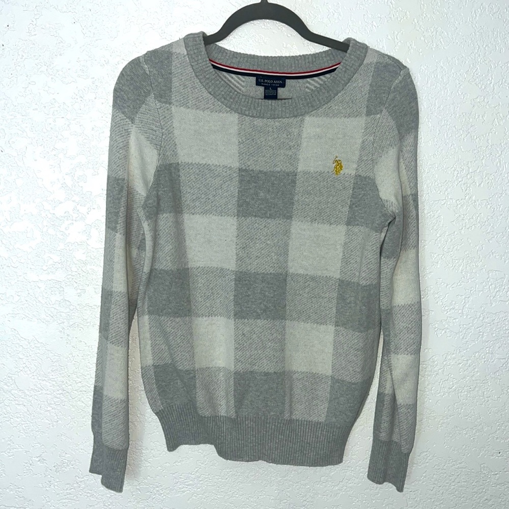 U.S. Polo Assn. grey checkered sweater, size large